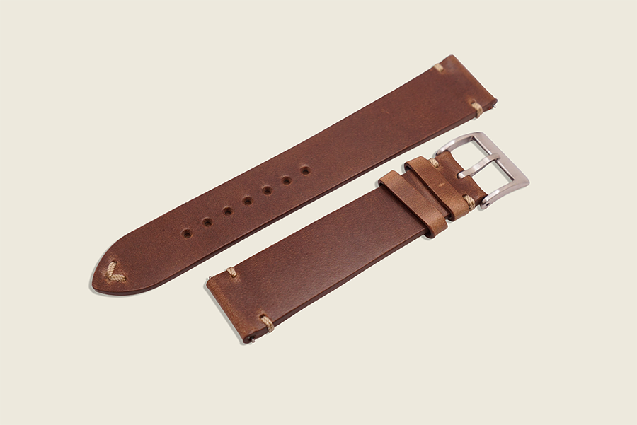 Minimal Side Stitch Watch Strap - Horween Natural Chromexcel