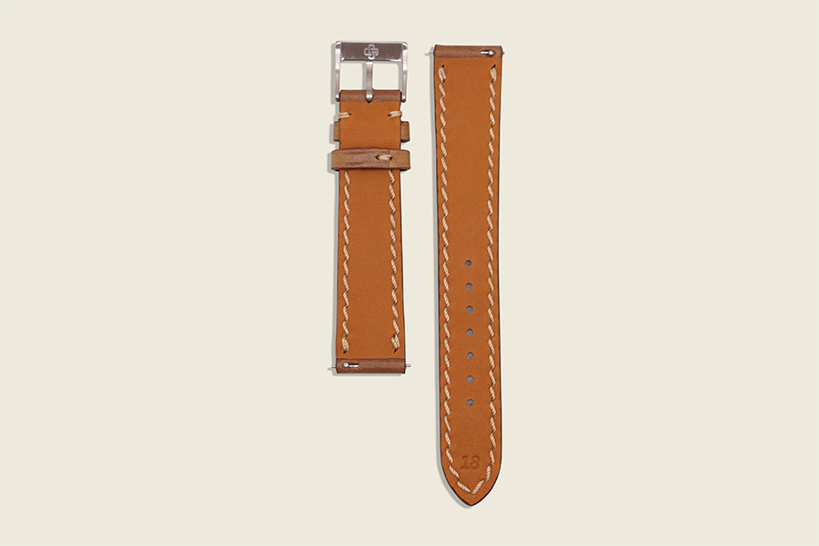 Full Border Stitch Watch Strap - Horween Natural Chromexcel