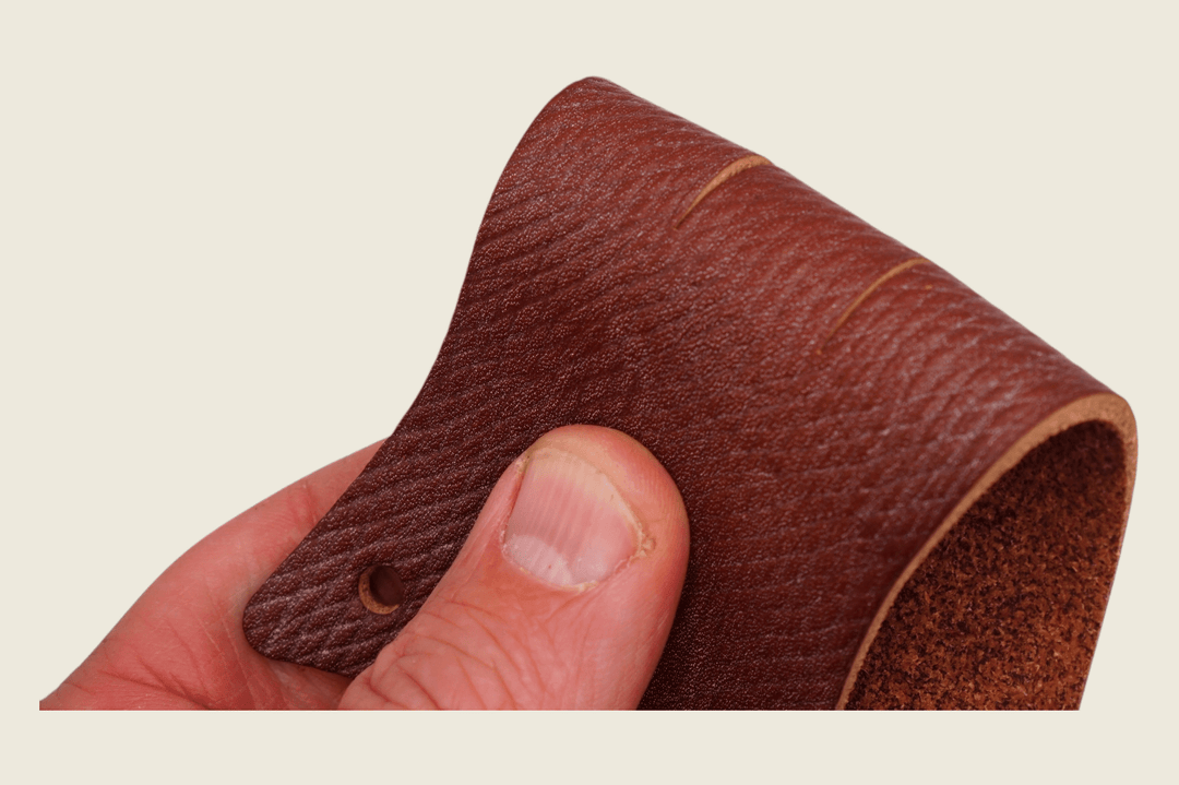 Close-up of hatched cross-grain Russian reindeer calfskin, the diamond pattern of Russia leather