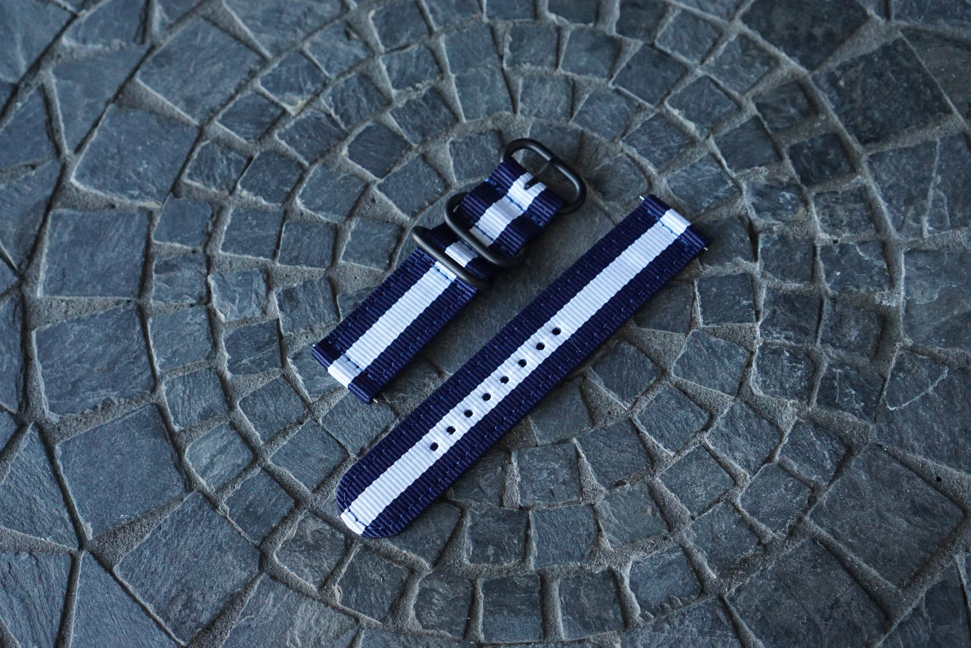 Two Piece Canvas Watch Strap (22mm) - Navy & White Canvas