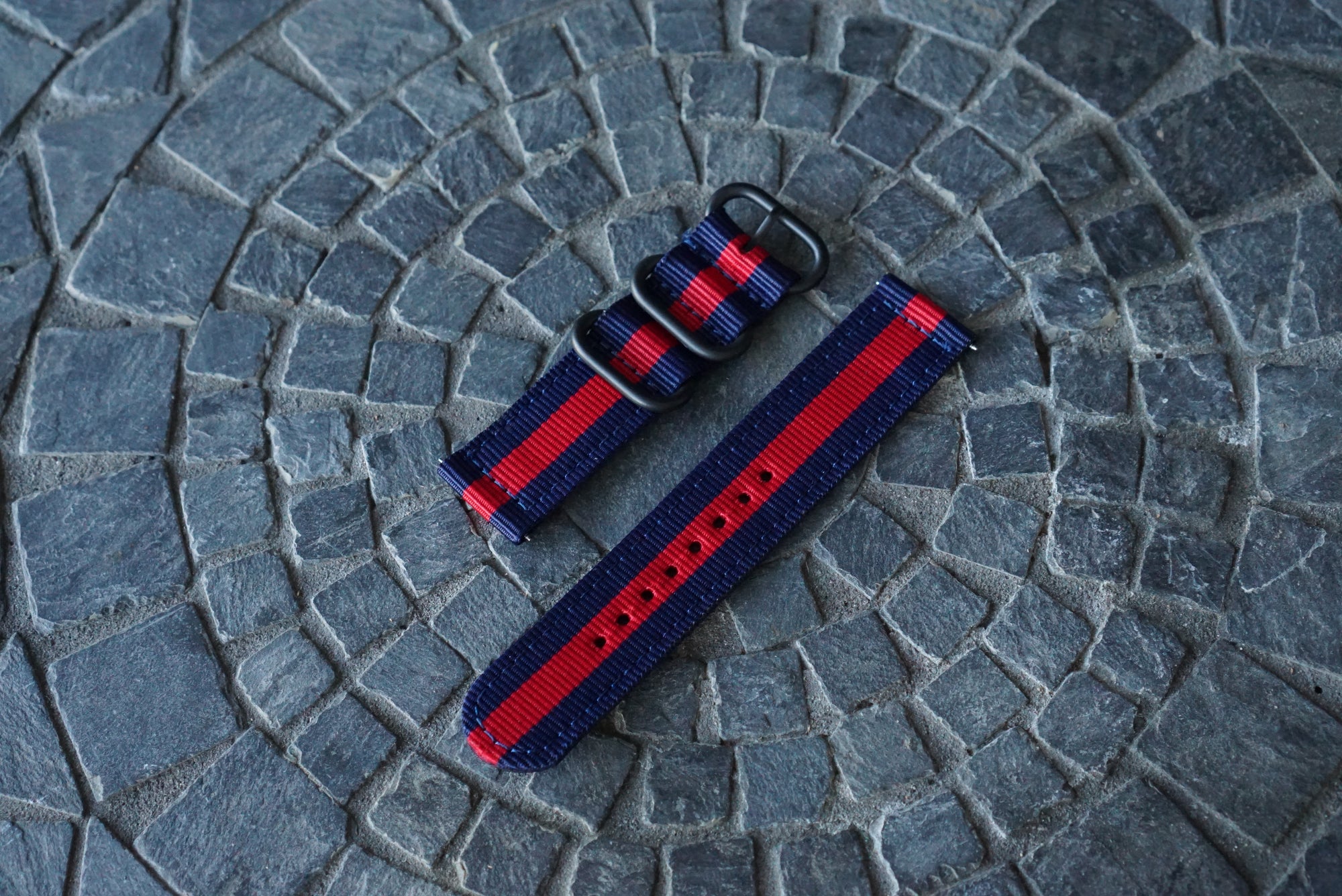 Two Piece Canvas Watch Strap (22mm) - Navy & Red Canvas
