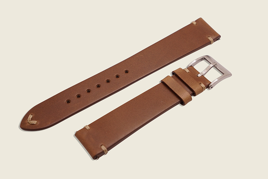 Minimal Side Stitch Watch Strap - Horween Natural Chromexcel