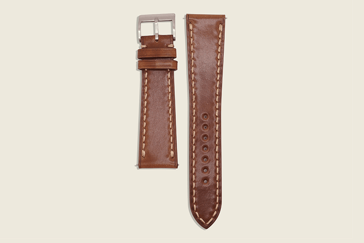 Shell Cordovan Stitched Strap Bourbon Watch Straps