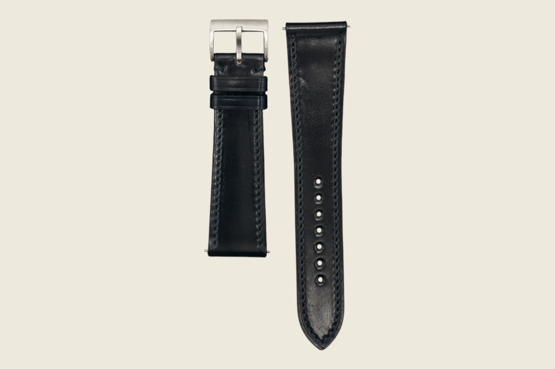 Shell Cordovan Stitched Strap Navy Watch Straps