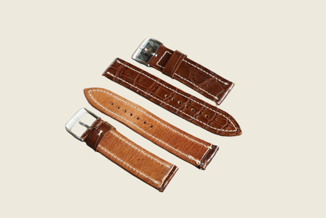 Two Piece Watch Strap (22mm) - Cognac Gold American Alligator Watch Straps