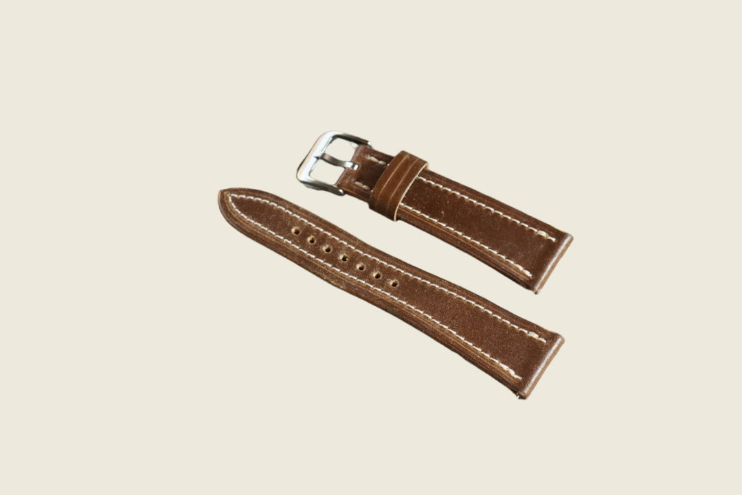 Two Piece Watch Strap (22mm) - Horween Armagnac Shell Cordovan Watch Straps