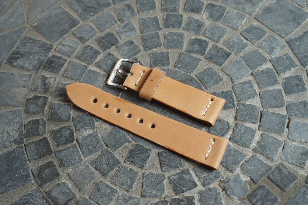 Two Piece Watch Strap (22mm) - Horween Unglazed Natural Shell Cordovan Watch Straps