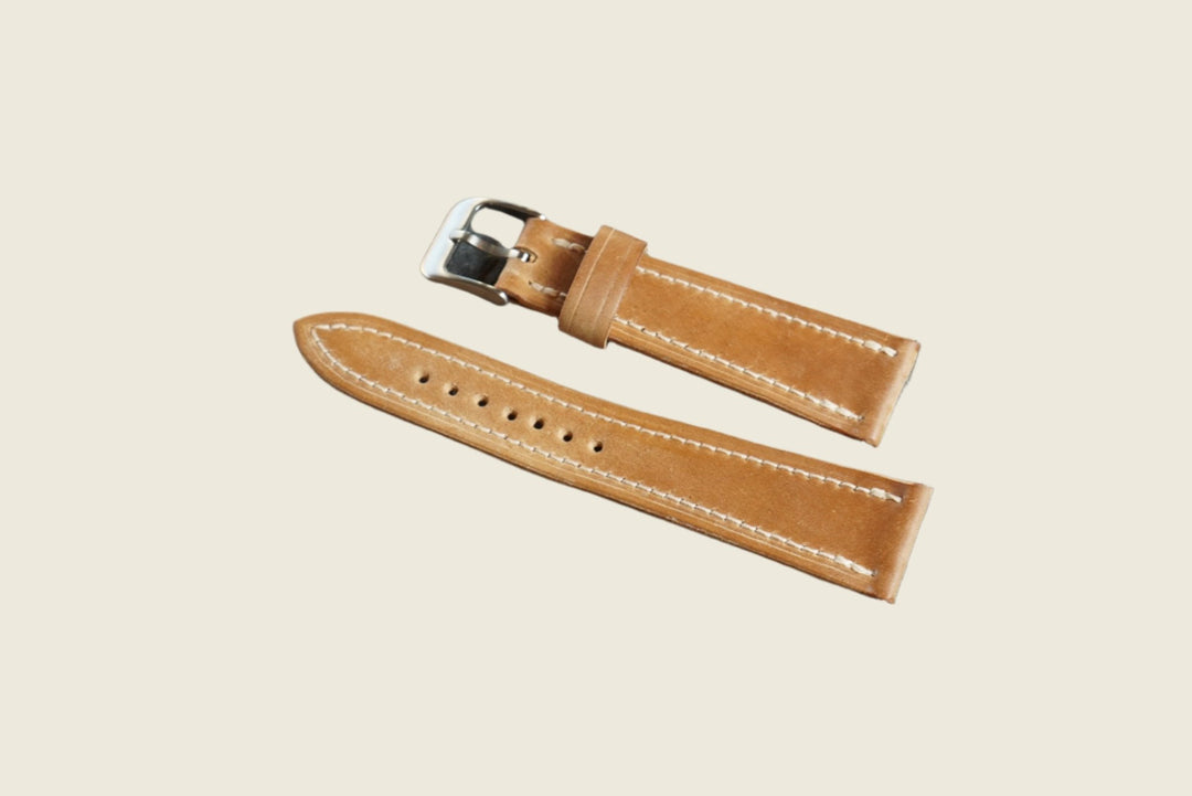 Two Piece Watch Strap (22mm) - Shinki Hikaku Natural Shell Cordovan Watch Straps