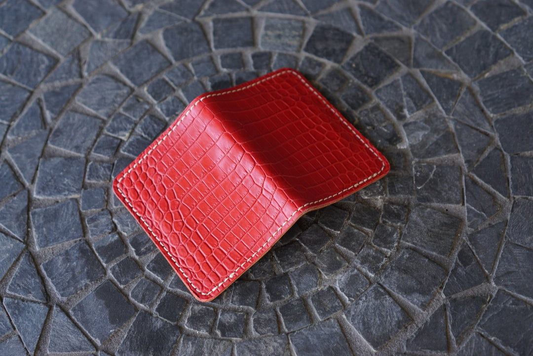 Warden - Candy Apple Red American Alligator and Barenia Gold Calfskin Bifold